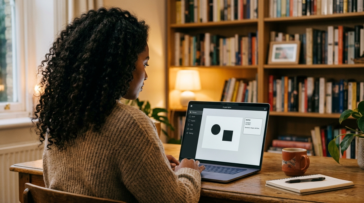 Woman looking at design software on laptop