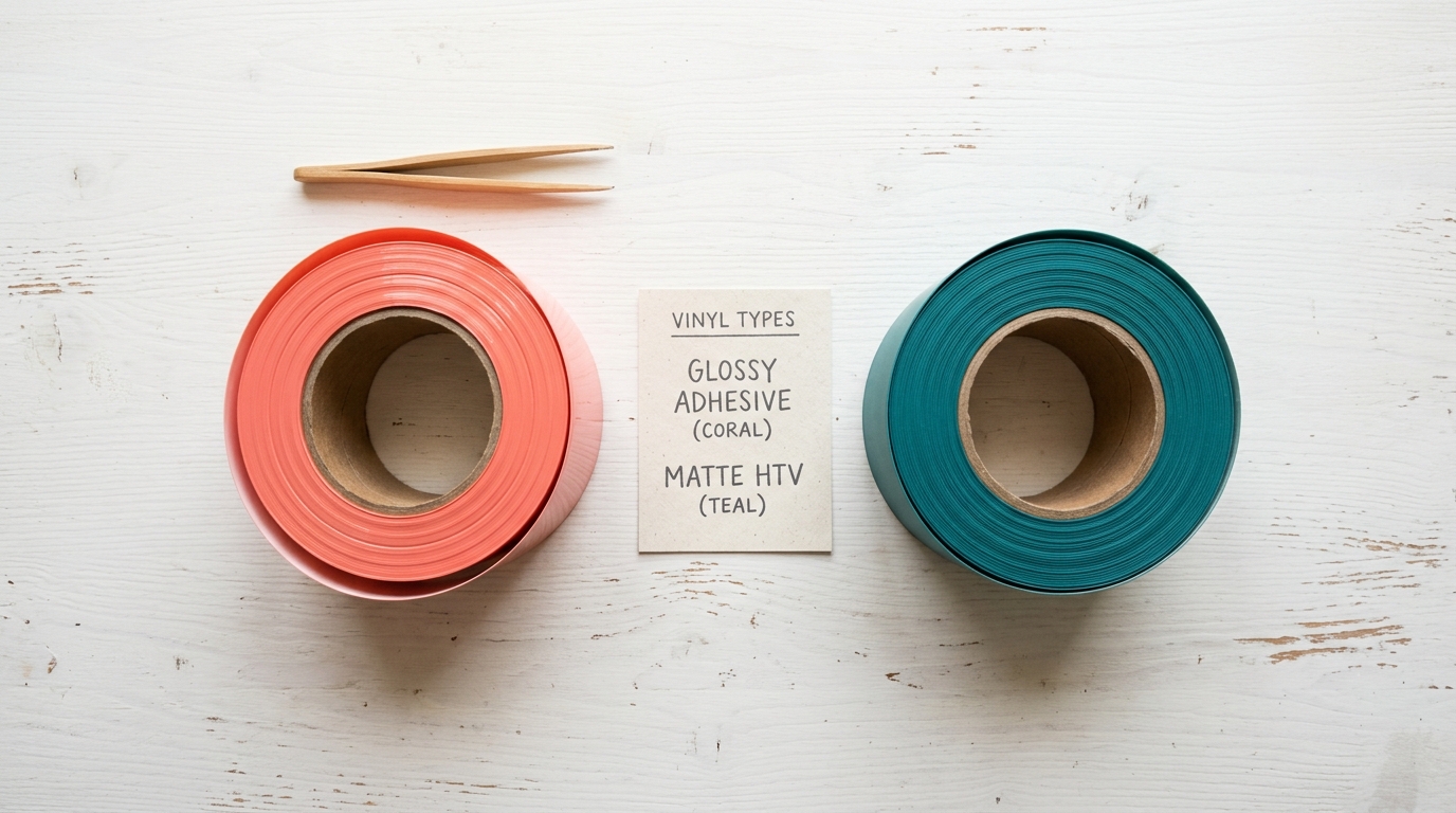 Two vinyl rolls coral adhesive vs teal HTV